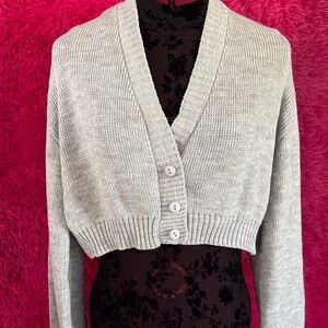 Missguided Light Gray Cropped Cardigan Sweater
